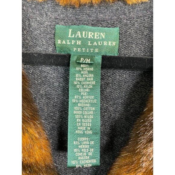 Lauren Ralph Lauren Cashmere Wool Angora Sweater Cardigan Sz Medium Petite Gray - Picture 9 of 16